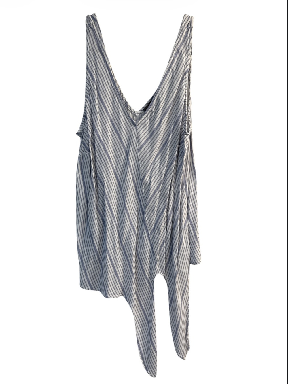 Asymmetrical Striped V-Neck Side Tie Top - Blue & White